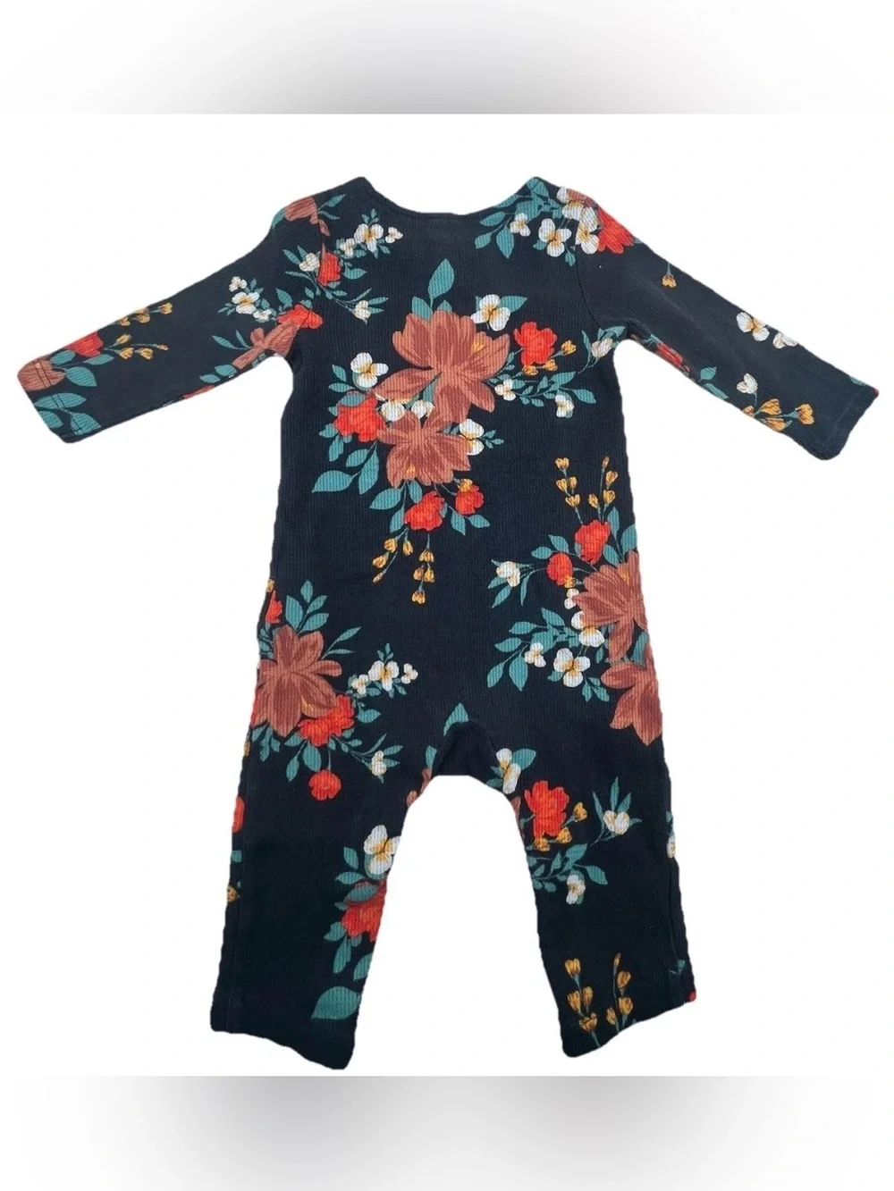 Old Navy Floral Romper Dark Navy Baby Unisex 3-6M Long Sleeve Waffle Knit